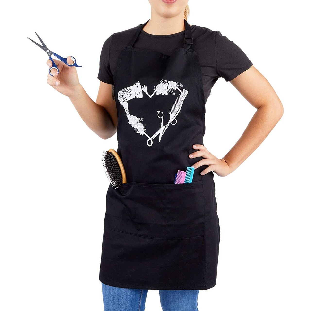Okuna Outpost Salon & Barber Apron for Women - Adjustable Black Hair Stylist Apron with 3 Pockets (24 x 30 in) - Hair Stylist Must Haves